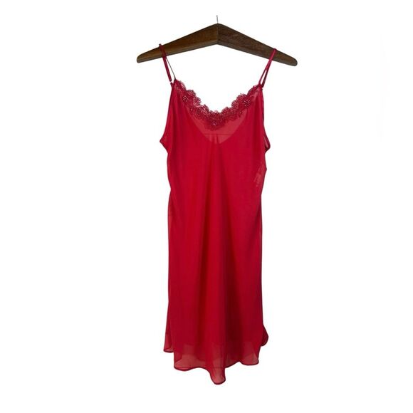 Vintage Dentelle Red Sheer Lingerie Slip Dress Sexy Babydoll 90s Size M Floral - Picture 1 of 12